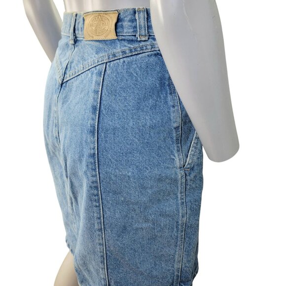 Vintage 80s Denim Mini Skirt Women Small 4 Light Wash Casual High Rise Blue Jean - Picture 11 of 14
